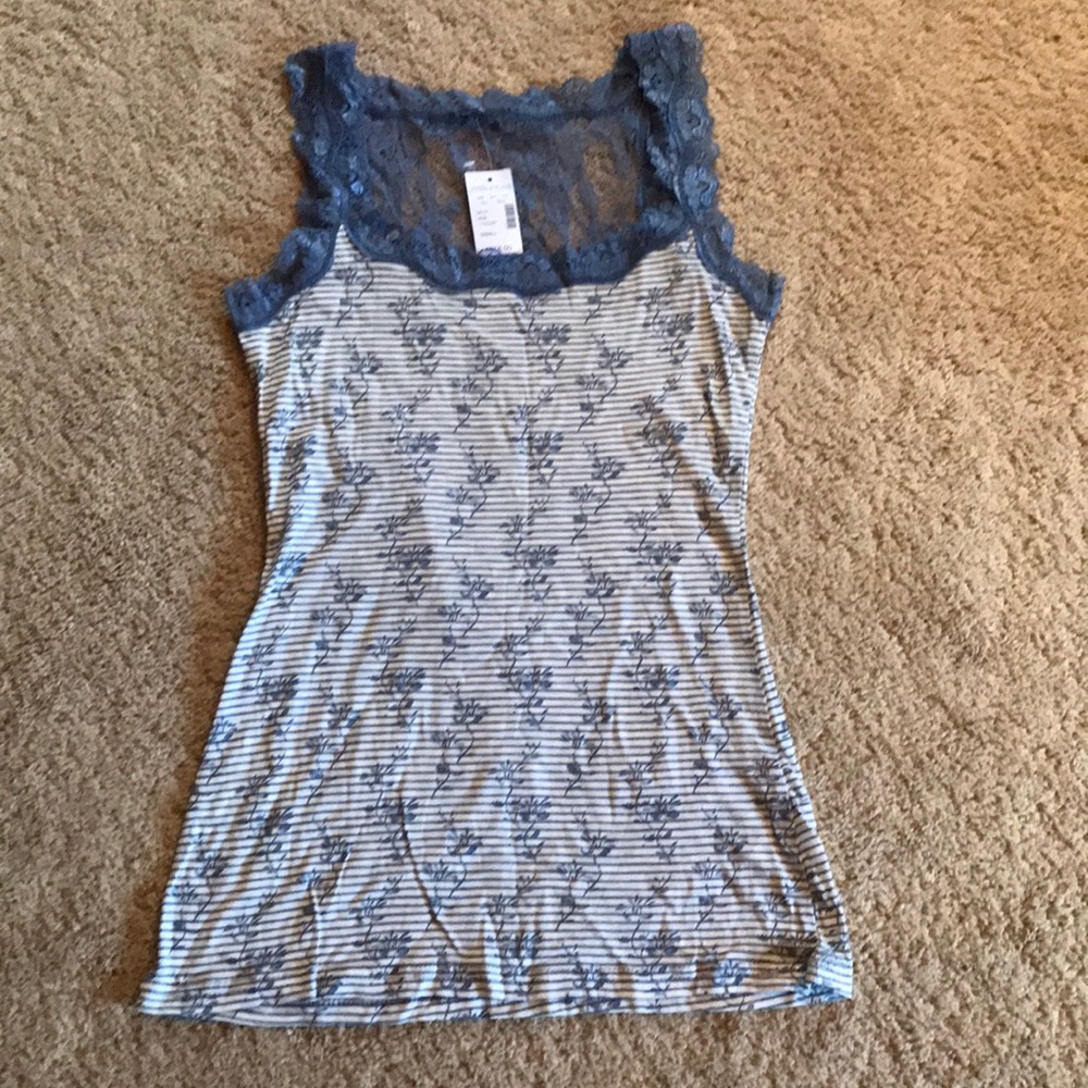 Striped/floral Lace back tank NWT